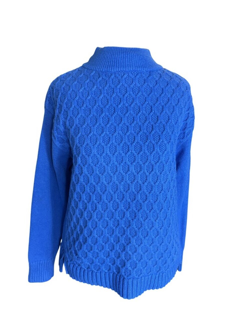 Talbots Womens Textured Knit Sweater Blue Medium Cotton Blend Warm
